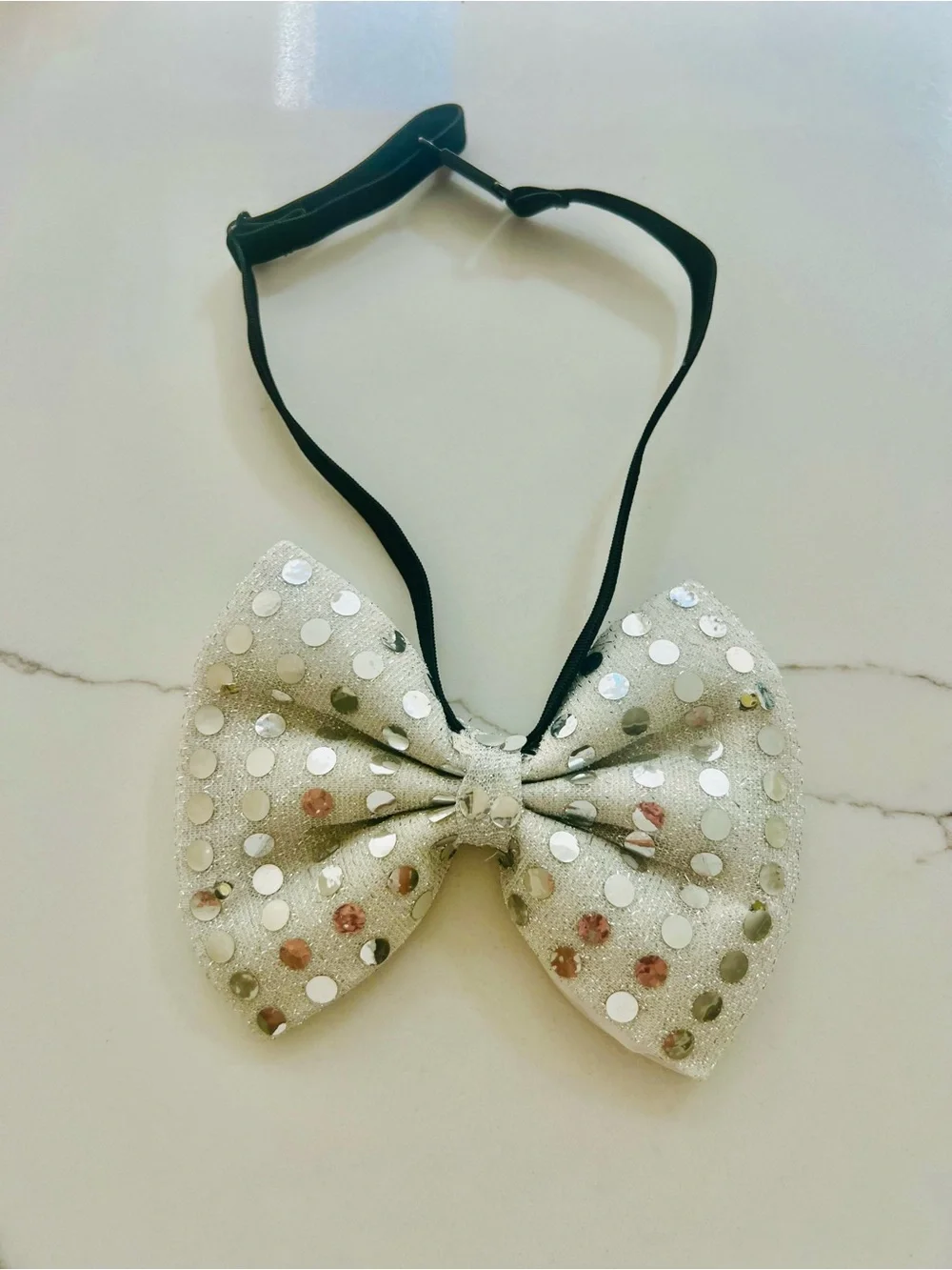 Sparkling Silver Sequin Bow Tie for Kids with Adjustable Strap